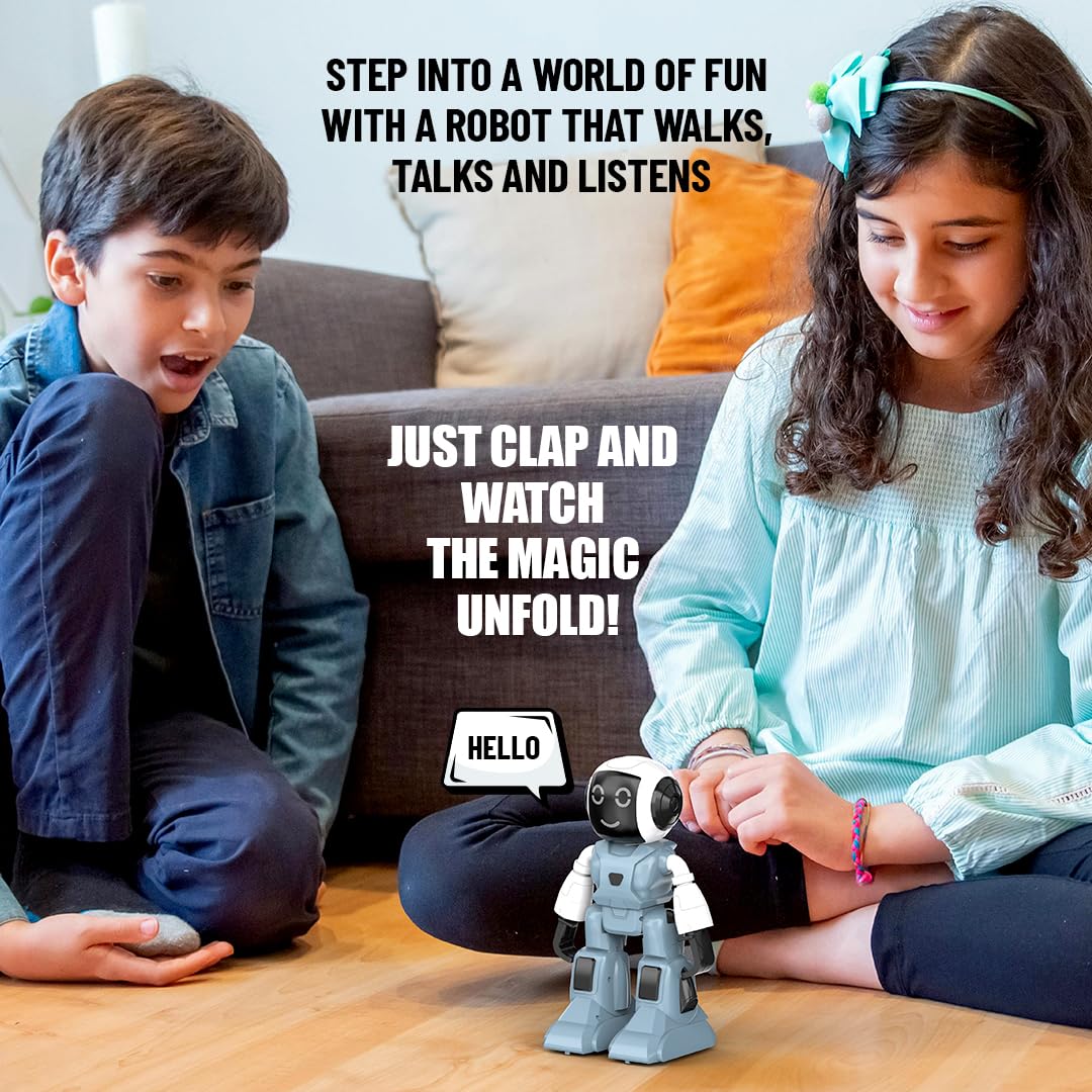 Mirana Moonwalker | Smart Interactive Walking & Talking Robot | USB Rechargeable Type-C | in-Built Bluetooth Speaker | Remote & App Controlled Toy for Kids 2+ 3+ 4+ 5+ 6+ Years (Light Grey)