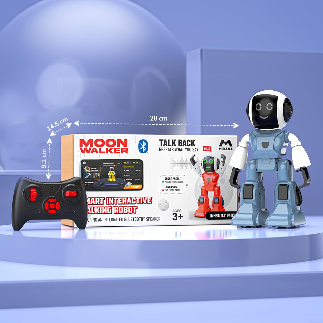 Mirana Moonwalker | Smart Interactive Walking & Talking Robot | USB Rechargeable Type-C | in-Built Bluetooth Speaker | Remote & App Controlled Toy for Kids 2+ 3+ 4+ 5+ 6+ Years (Light Grey)