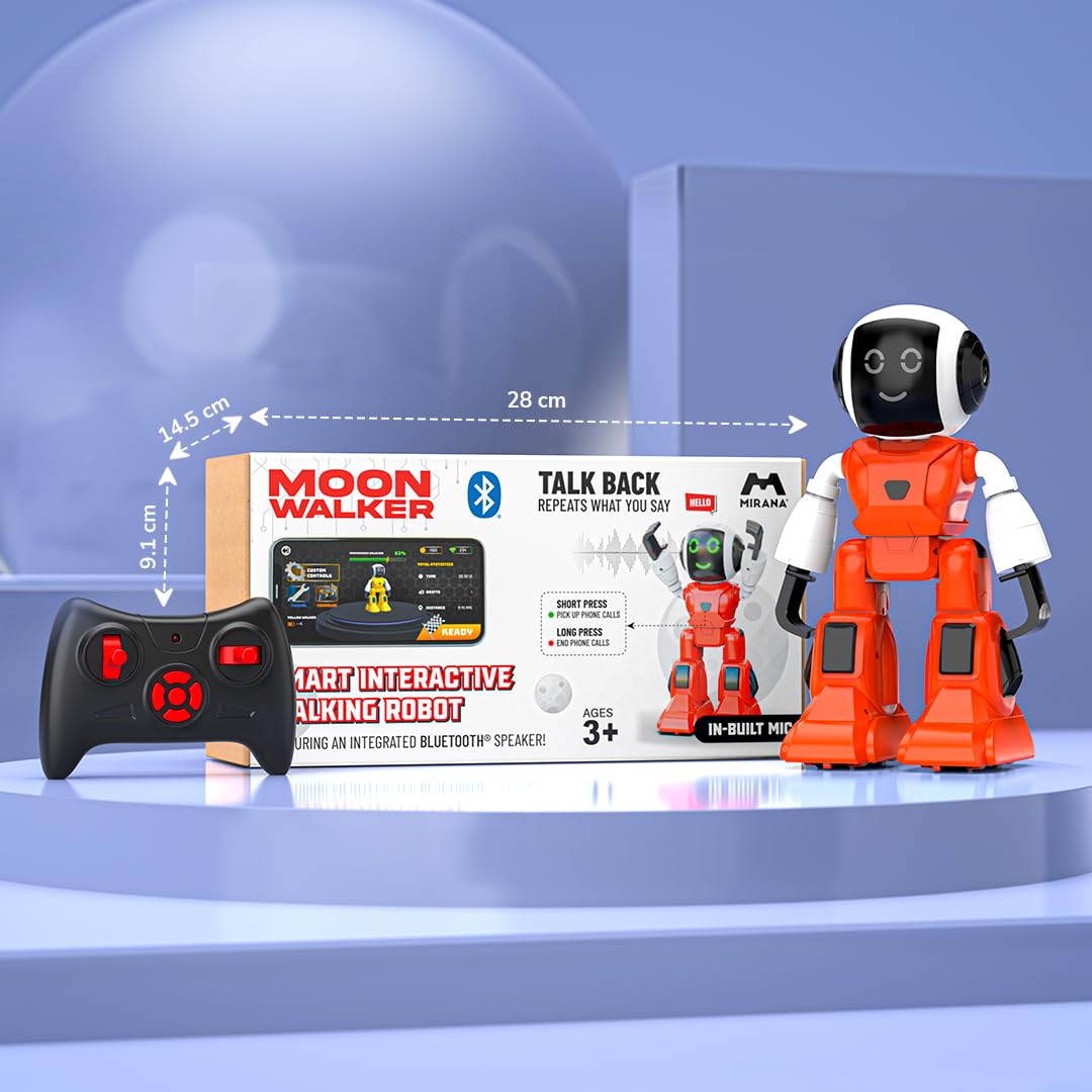 Mirana Moonwalker | Smart Interactive Walking & Talking Robot | USB Rechargeable Type-C | in-Built Bluetooth Speaker | Remote & App Controlled Toy for Kids 2+ 3+ 4+ 5+ 6+ Years (Light Grey)