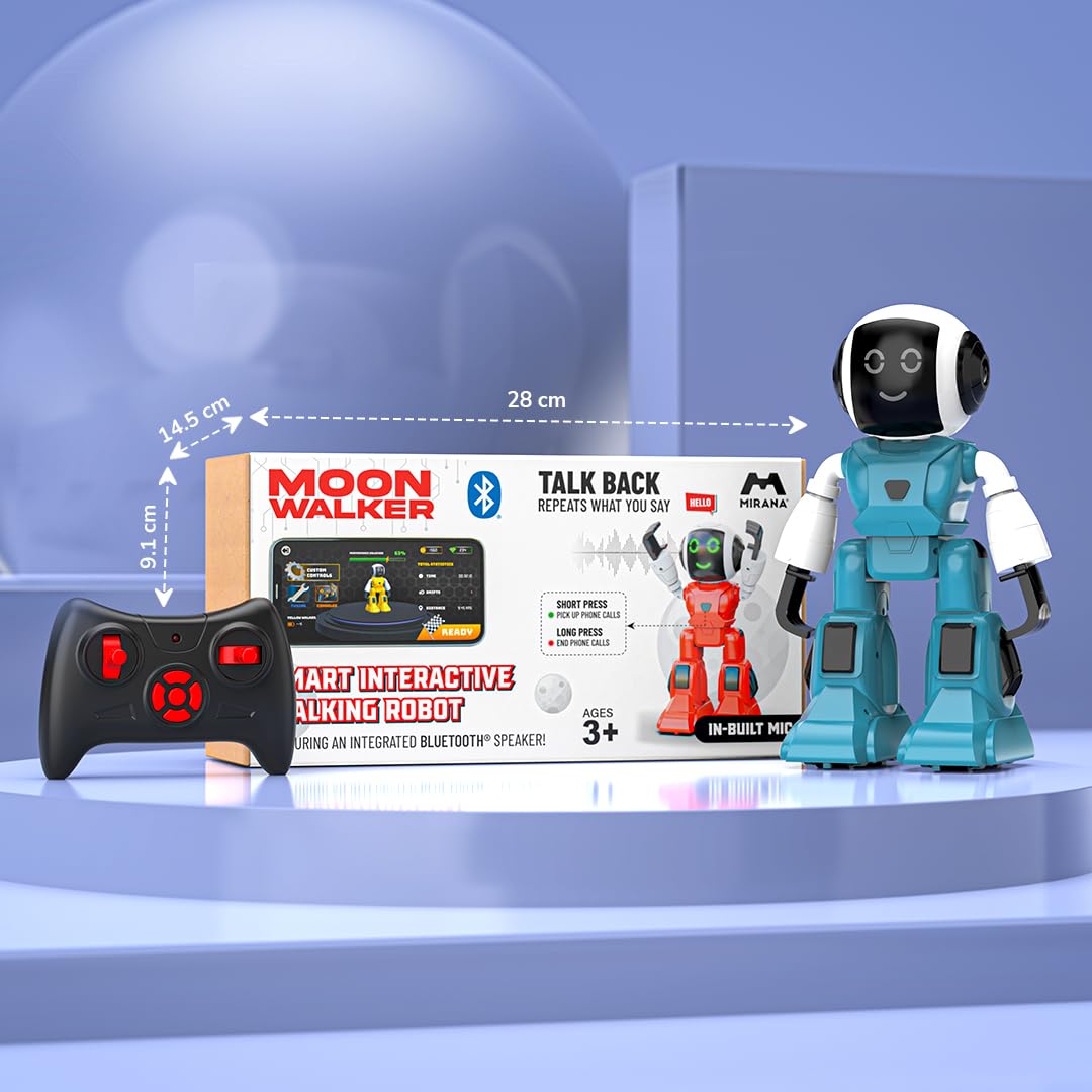 Mirana Moonwalker | Smart Interactive Walking & Talking Robot | USB Rechargeable Type-C | in-Built Bluetooth Speaker | Remote & App Controlled Toy for Kids 2+ 3+ 4+ 5+ 6+ Years (Light Grey)